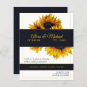 サンフラワーネイビー金ゴールドモダン結婚式招待状 (正面/裏面)