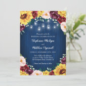 サンフラワーネイビーMason Jarsフローラ結婚ズ 招待状 (スタンド正面)