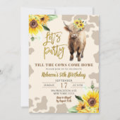 サンフラワーハイランドカウファームガール誕生日 招待状 (正面)