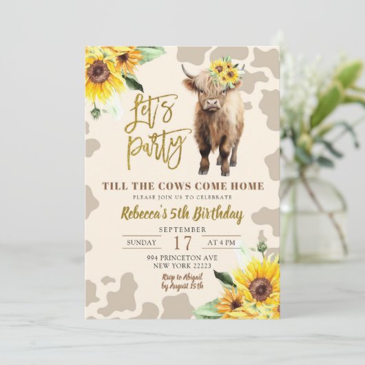 サンフラワーハイランドカウファームガール誕生日 招待状 (スタンド正面)