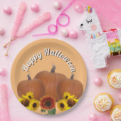 サンフラワーハロウィン付き3つのオレンジ色のカボチャ ペーパープレート (パーティー)