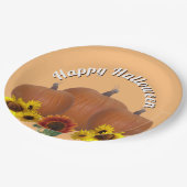 サンフラワーハロウィン付き3つのオレンジ色のカボチャ ペーパープレート (アングル)