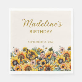 サンフラワーバタフライウィメンズ誕生日 スタンダードランチョンナプキン
