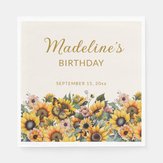 サンフラワーバタフライウィメンズ誕生日 スタンダードランチョンナプキン (正面)