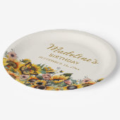 サンフラワーバタフライウィメンズ誕生日 ペーパープレート (アングル)