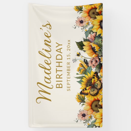 サンフラワーバタフライウィメンズ誕生日 横断幕 (縦)