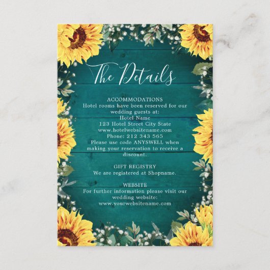 サンフラワーバビーズブリー縁どティール(緑がかった色)結婚ズ詳細 エンクロージャーカード (正面)