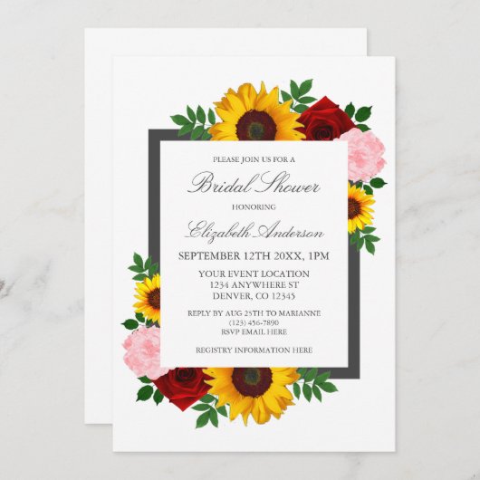 サンフラワーバラ牡丹秋フローラブライダルシャワー 招待状 (正面/裏面)