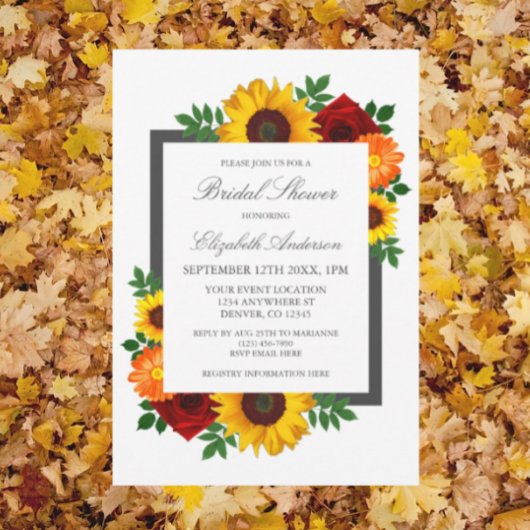 サンフラワーバラ秋フローラブライダルシャワー 招待状
