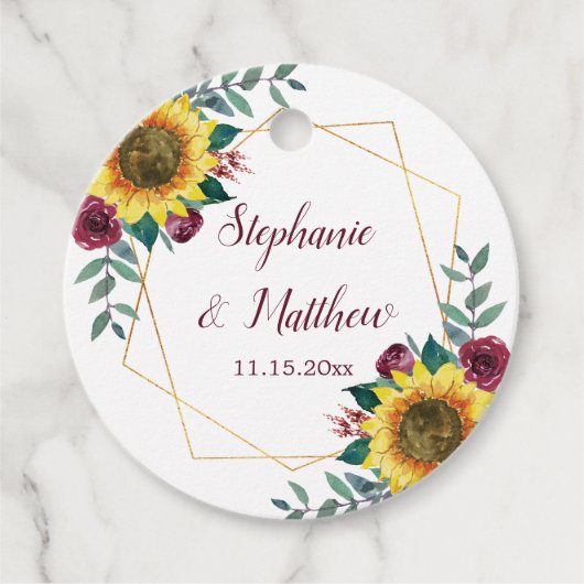 サンフラワーバーガンディフローラ幾何結婚の フェイバータグ (正面)