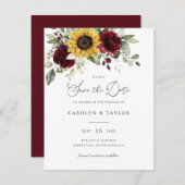 サンフラワーバーガンディフローラ素朴グリーン結婚リー 招待状 (正面/裏面)