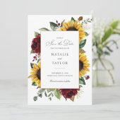 サンフラワーバーガンディ素朴グリーンDateを保存 招待状 (スタンド正面)