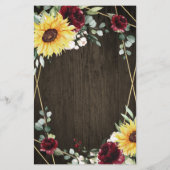 サンフラワーバーガンディ素朴バラ結婚のメニューカード (裏面)