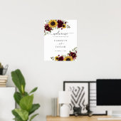 サンフラワーバーガンディ結婚グリーンの歓迎サイン ポスター (ホームオフィス)