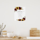 サンフラワーバーガンディ結婚グリーンの歓迎サイン ポスター (キッチン)