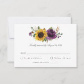 サンフラワーパープルバイオレットグリーンリーウェディングRSVP 招待状 (正面)