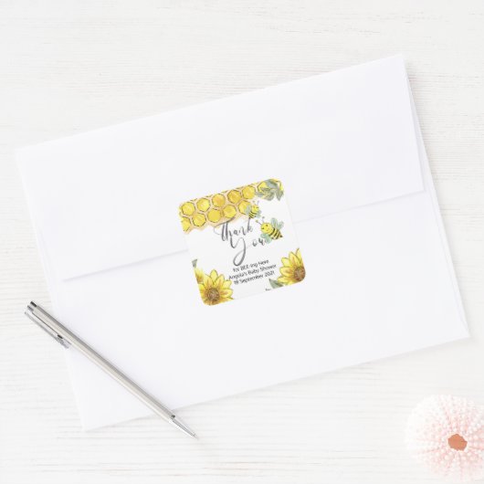 サンフラワービーこちらでお越しいただきありがとうございます スクエアシール (封筒)