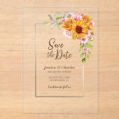 サンフラワーピンクのバラフローラ結婚式の日付を保存 アクリル招待状 (正面)