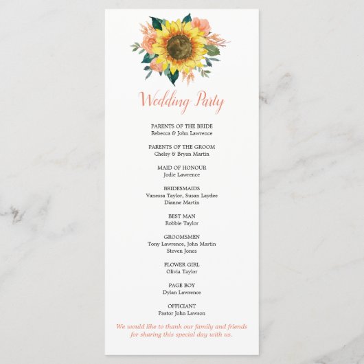 サンフラワーピーチコーラルフローラ幾何結婚体 プログラム (裏面)