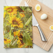 サンフラワーフィールドヴィンテージイエローファームハウススタイル キッチンタオル (四つ折り)