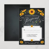 サンフラワーフローラシャルボードビンテージウェディングRSVP 出欠カード (正面/裏面)