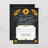 サンフラワーフローラシャルボードビンテージウェディングRSVP 出欠カード (正面/裏面)