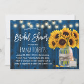 サンフラワーフローラジャーンネイビーブルーウッドブライダルシャワー 招待状 (正面)