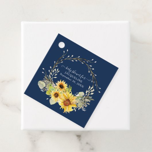 サンフラワーフローラネイビー素朴ブルーグリーナリーリース フェイバータグ (インサイチュ)