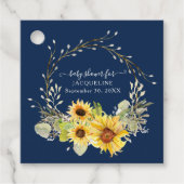 サンフラワーフローラネイビー素朴ブルーグリーナリーリース フェイバータグ (正面)