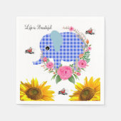 サンフラワーフローラブルーエレファント紙ナプキンス スタンダードカクテルナプキン (正面)