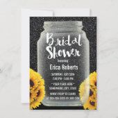 サンフラワーブライダルシャワーメイスンジャーブラックグリッター 招待状 (正面)