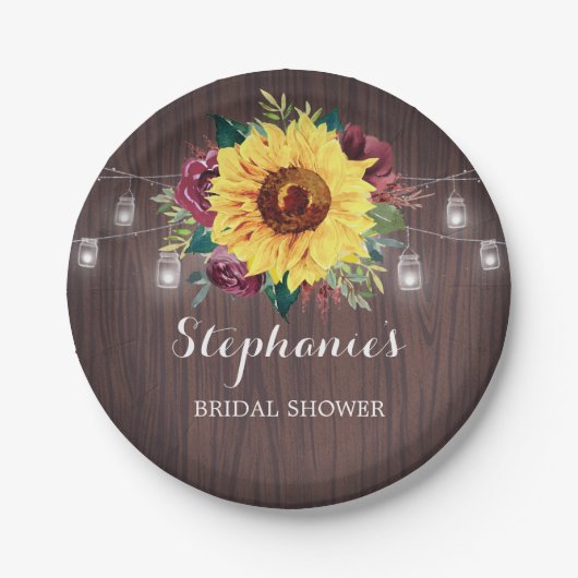 サンフラワーブルガンディジャースウッドブライダルシャワー ペーパープレート (正面)