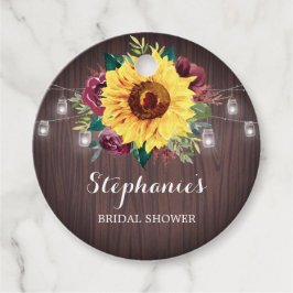 サンフラワーブルガンディジャールウッドブライダルシャワー フェイバータグ