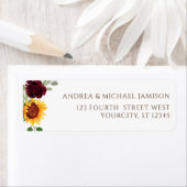 サンフラワーブルガンディレッドローズ秋の結婚式アドレス ラベル (インサイチュ)