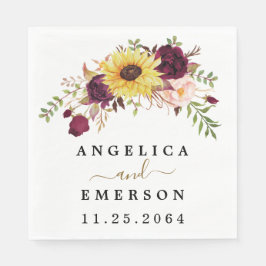 サンフラワーブルガンディレッド赤面牡丹バラ結婚ズ スタンダードランチョンナプキン