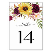 サンフラワーブルガンディレッド赤面牡丹バラ結婚ズ テーブルナンバー (裏面)