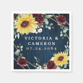 サンフラワーブルゴーニュバラネイビージオメト結婚リの スタンダードカクテルナプキン