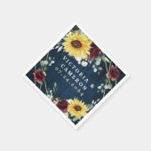 サンフラワーブルゴーニュバラネイビージオメト結婚リの スタンダードカクテルナプキン (角)