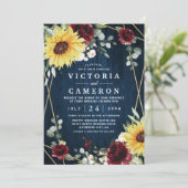 サンフラワーブルゴーニュバラネイビージオメト結婚リの 招待状 (スタンド正面)