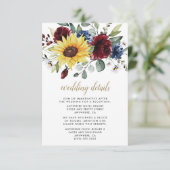 サンフラワーブルゴーニュバラネイビー素朴ブルー結婚ズ エンクロージャーカード (スタンド正面)