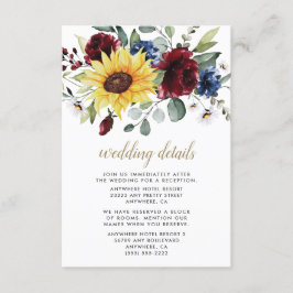 サンフラワーブルゴーニュバラネイビー素朴ブルー結婚ズ エンクロージャーカード