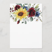 サンフラワーブルゴーニュバラネイビー素朴ブルー結婚ズ エンクロージャーカード (裏面)