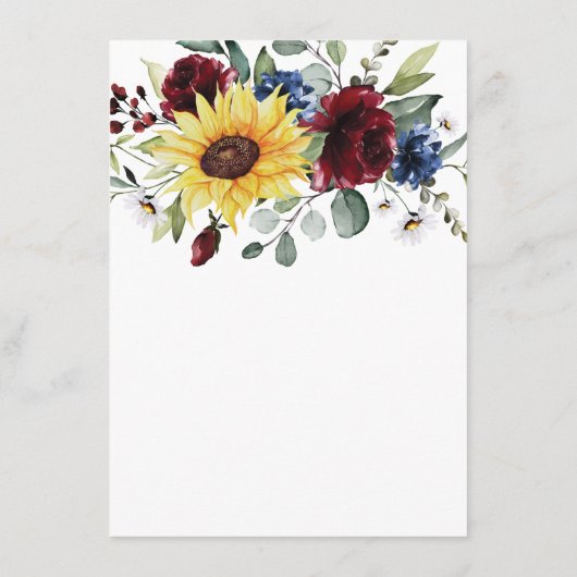 サンフラワーブルゴーニュバラネイビー素朴ブルー結婚ズ エンクロージャーカード (裏面)