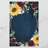 サンフラワーブルゴーニュバラネイビー結婚ズメニューカード (裏面)