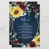 サンフラワーブルゴーニュバラネイビー結婚ズメニューカード (正面/裏面)