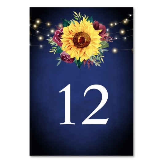 サンフラワーブルゴーニュバラライツネイビー結婚ブルー テーブルナンバー (正面)