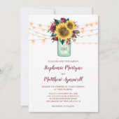 サンフラワーブルゴーニュバラライツメイソンジャー結婚ズ 招待状 (正面)