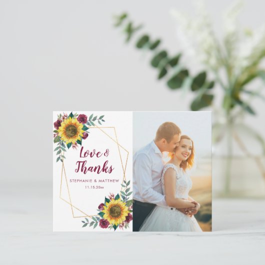 サンフラワーブルゴーニュバラ幾何学写真ありがとう ポストカード (スタンド正面)