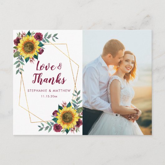 サンフラワーブルゴーニュバラ幾何学写真ありがとう ポストカード (正面)