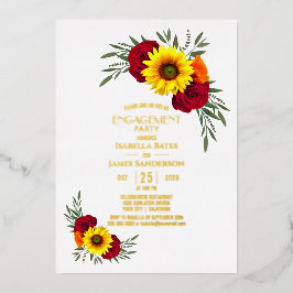 サンフラワーブルゴーニュバラ金ゴールド文字婚約パーティ 箔招待状